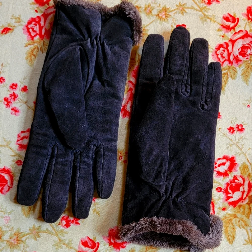Women's Leather Gloves Insulated Suede Faux Sherpa Lining